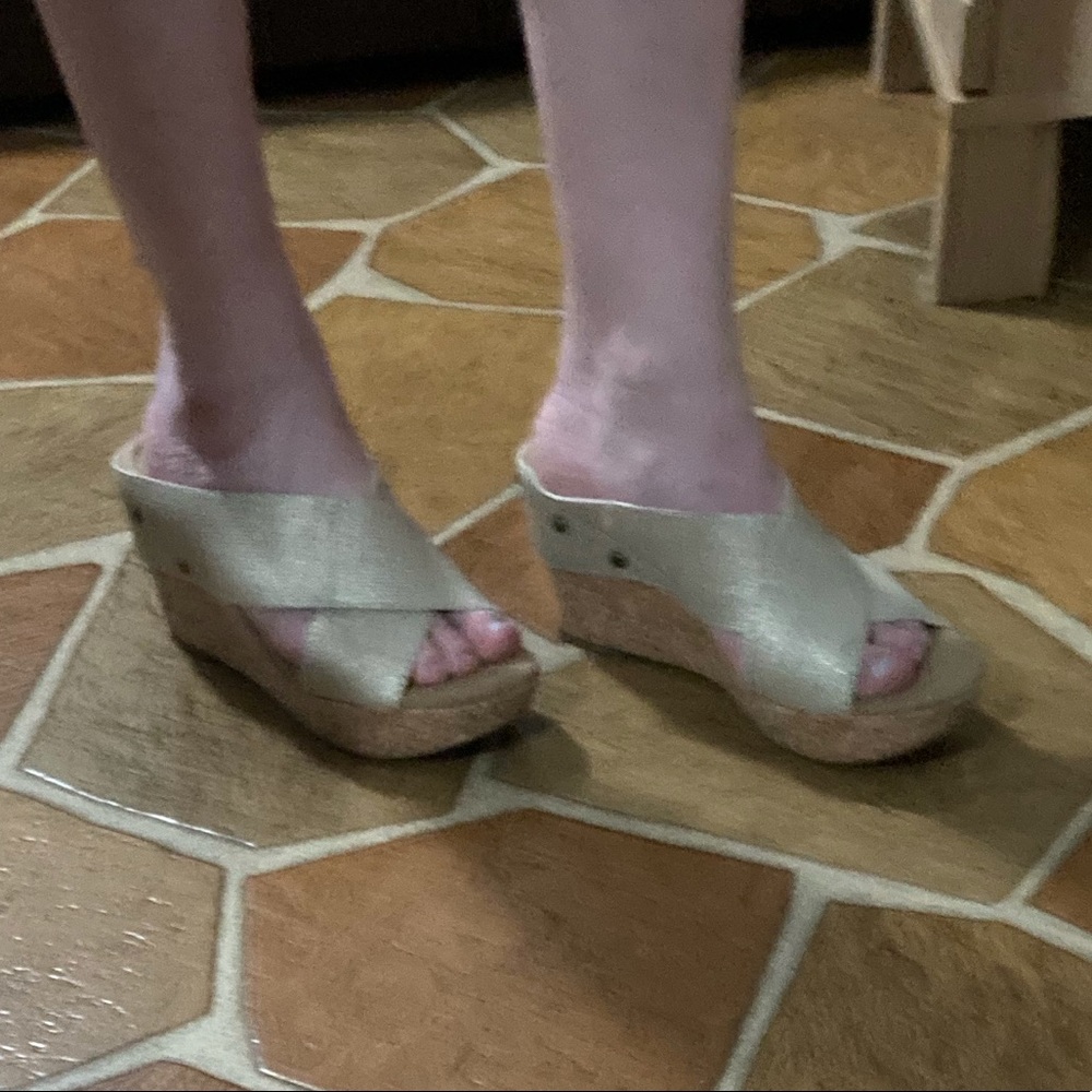 Gold Cork Wedge Sandals - Picture 7 of 10
